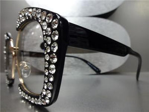 Funky Crystal Bling Clear Lens Glasses
