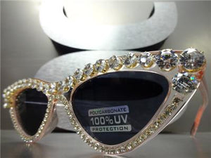 Retro Cat Eye Bedazzled Sunglasses- Pink Transparent Frame