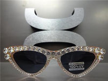 Retro Cat Eye Bedazzled Sunglasses- Pink Transparent Frame