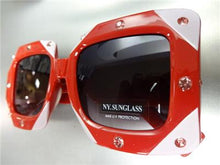 Oversized Square Bedazzled Rhinestone Sunglasses- Red Frame