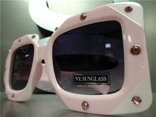 Oversized Square Bedazzled Rhinestone Sunglasses- Pink Frame