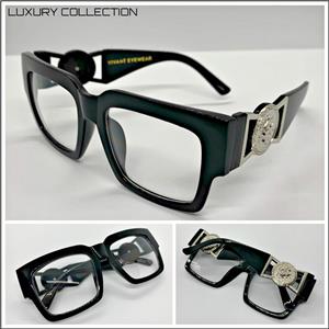 LUXURY Hip Hop Style Square Clear Lens Glasses- Black & Silver