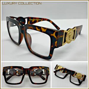 LUXURY Hip Hop Style Square Clear Lens Glasses- Tortoise & Gold