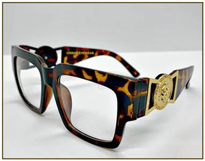 LUXURY Hip Hop Style Square Clear Lens Glasses- Tortoise & Gold