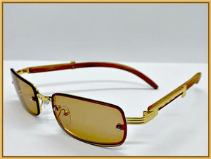 EXECUTIVE Classic Wooden Temple Sunglasses- Brown & Gold