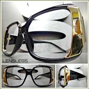LENSLESS (NO LENS) Thick Frame Gold Detail Glasses- Black Frame