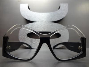 LENSLESS (NO LENS) Funky Eye Glasses Frame- Black / Transparent
