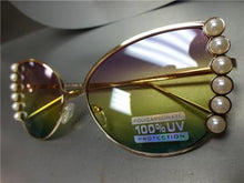 Exotic Cat Eye Frames with Pearl Accent Sunglasses- Purple, Yellow, Green Lens