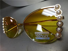 Exotic Cat Eye Frames with Pearl Accent Sunglasses- Orange to Yellow Lens