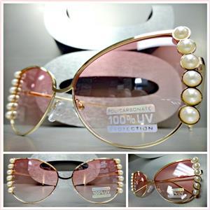 Exotic Cat Eye Frames with Pearl Accent Sunglasses- Pink Ombre Lens