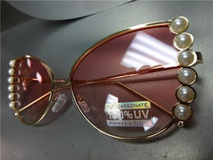 Exotic Cat Eye Frames with Pearl Accent Sunglasses- Pink Ombre Lens