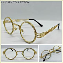 LUXURY Bedazzled Round Gold Frame Clear Lens Glasses