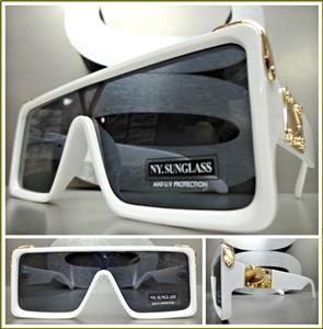 Shield Designer Style Sunglasses- White Frame