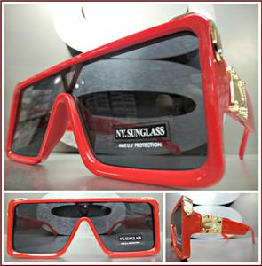 Shield Designer Style Sunglasses- Red Frame