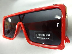 Shield Designer Style Sunglasses- Red Frame