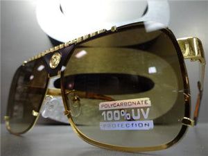 Modern Hip Hop Style Metal Frame Sunglasses- Brown & Gold