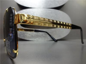 Modern Hip Hop Style Metal Frame Sunglasses- Black & Gold