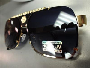 Modern Hip Hop Style Metal Frame Sunglasses- Black & Gold