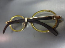 LUXURY Bedazzled Oval Wooden Clear Lens Glasses