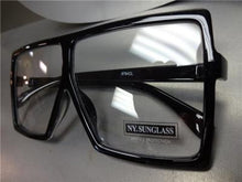 Oversized Square Shield Clear Lens Glasses- Black Frame