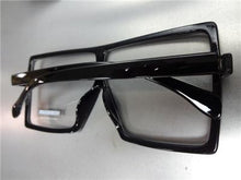 Oversized Square Shield Clear Lens Glasses- Black Frame