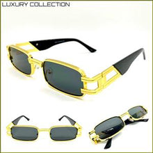 Hip Hop LUXE Rectangle Metal Frame Sunglasses- Black Lens / Black Temples