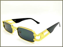 Hip Hop LUXE Rectangle Metal Frame Sunglasses- Black Lens / Black Temples