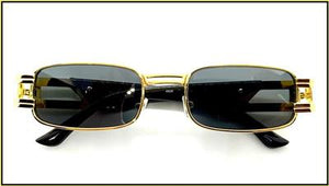 Hip Hop LUXE Rectangle Metal Frame Sunglasses- Black Lens / Black Temples