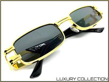 Hip Hop LUXE Rectangle Metal Frame Sunglasses- Black Lens / Black Temples
