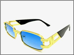 Hip Hop LUXE Rectangle Metal Frame Sunglasses- Blue Lens