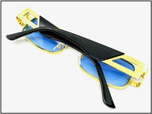 Hip Hop LUXE Rectangle Metal Frame Sunglasses- Blue Lens
