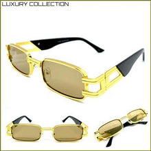Hip Hop LUXE Rectangle Metal Frame Sunglasses- Gold Mirrored Lens