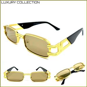Hip Hop LUXE Rectangle Metal Frame Sunglasses- Gold Mirrored Lens