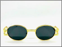 Hip Hop LUXE Oval Metal Frame Sunglasses- Black Lens / White Temples