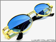 Hip Hop LUXE Oval Metal Frame Sunglasses- Blue Lens