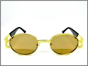 Hip Hop LUXE Oval Metal Frame Sunglasses- Gold Mirrored Lens