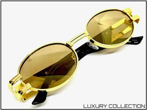Hip Hop LUXE Oval Metal Frame Sunglasses- Gold Mirrored Lens