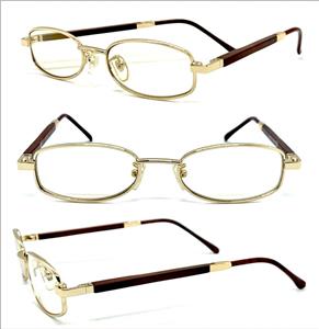 EXECUTIVE Classic Wooden Temple Clear Lens Glasses- Gold Frame