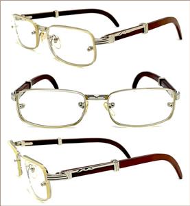 EXECUTIVE Classic Wooden Temple Clear Lens Glasses- Silver Frame