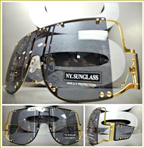 Modern LUXE Shield Style Sunglasses- Black & Gold