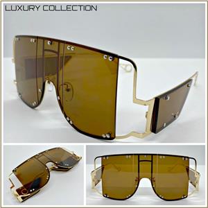 Modern LUXE Shield Style Sunglasses- Brown & Gold