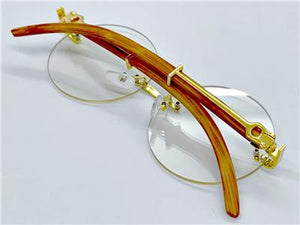 Fashion Round Wooden Clear Lens Glasses
