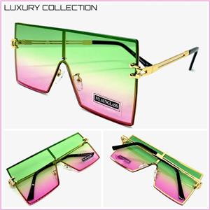 Retro Square Shield Style Sunglasses- Green & Pink