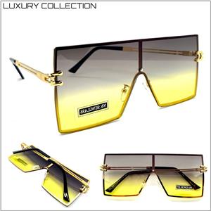 Retro Square Shield Style Sunglasses- Gray & Yellow