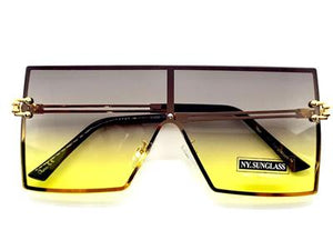 Retro Square Shield Style Sunglasses- Gray & Yellow