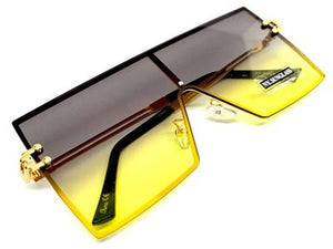 Retro Square Shield Style Sunglasses- Gray & Yellow