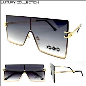 Retro Square Shield Style Sunglasses- Black Lens
