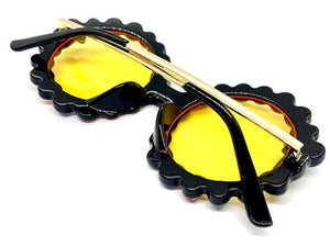 Funky Round Crystal Embellished Sunglasses- Yellow Lens