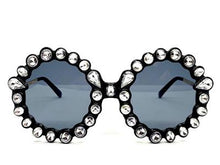 Funky Round Crystal Embellished Sunglasses- Crystal Clear Stones
