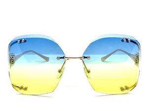 LUXURY Retro Rimless Sunglasses- Blue & Yellow Lens